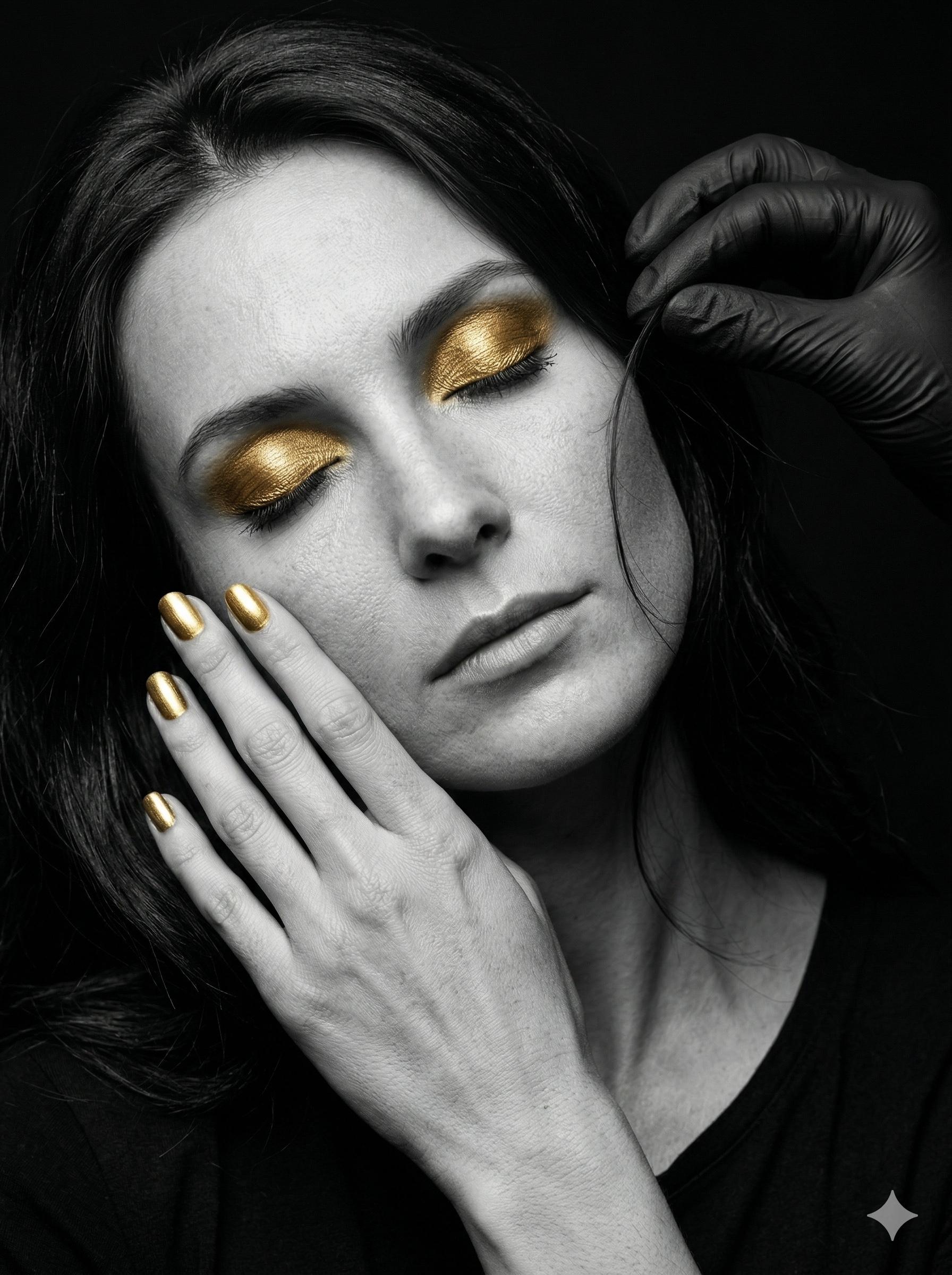 Tratamiento de belleza profesional con acabado dorado